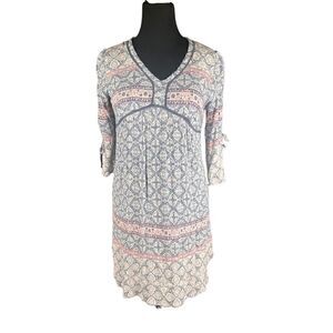 Knox rose boho bohemian blue pink geometric 3/4 sleeve lightweight medium